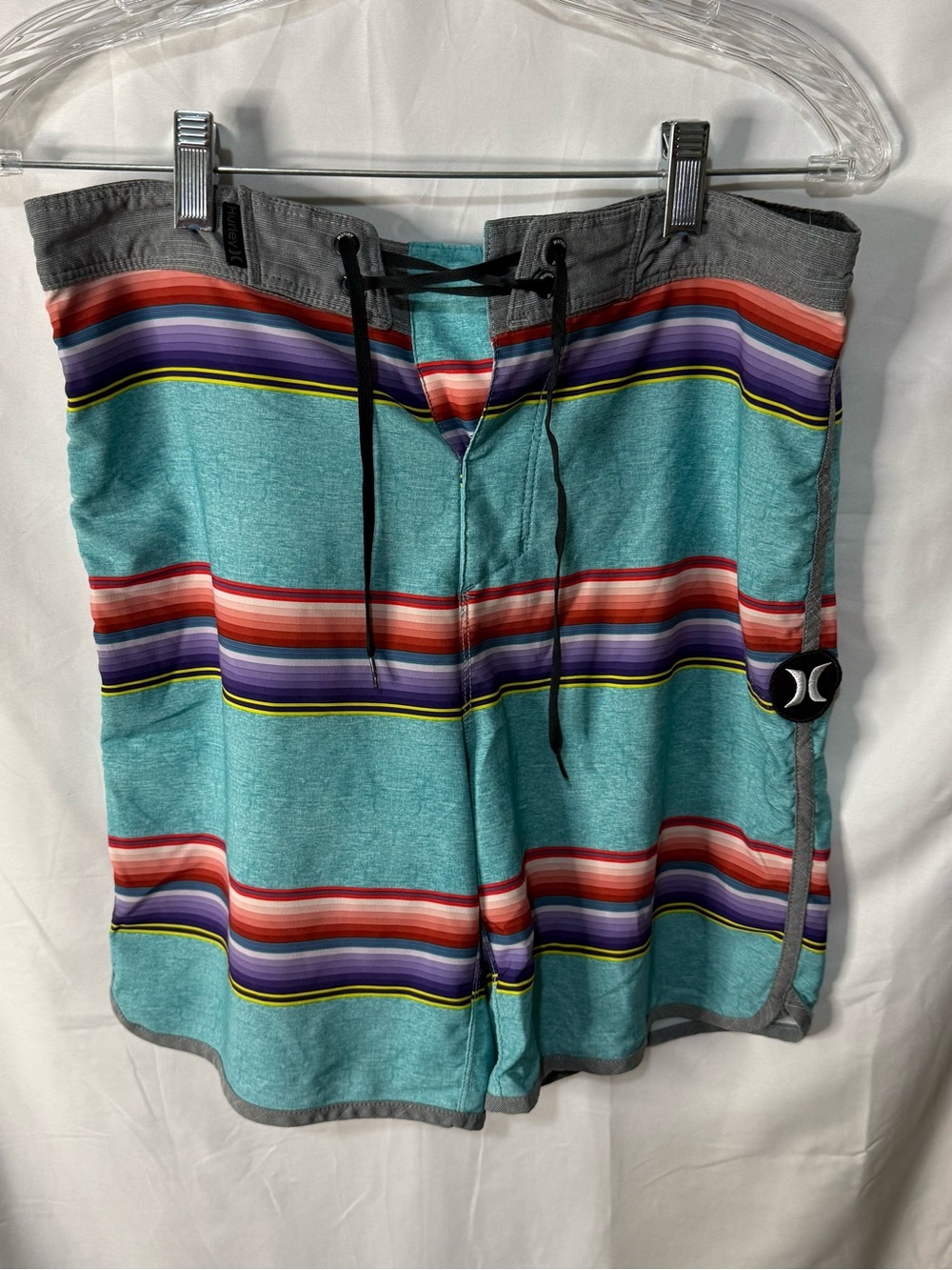 Hurley Teal Multi-Stripe Men’s Swim Board Shorts